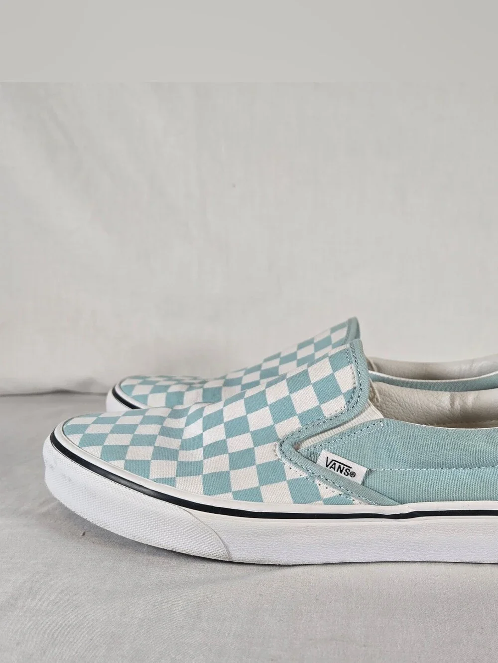 VANS Classic Slip-On Checkerboard Canvas Shoes Aqua Haze 8.5 Men 10 Women